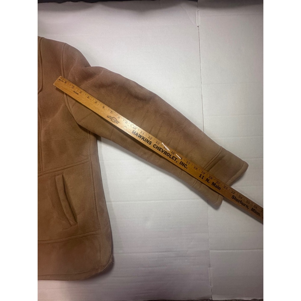 Talbots Womens Faux Suede Shearling Lined Jacket Camel Tan Zip Front Size Large - Picture 9 of 9
